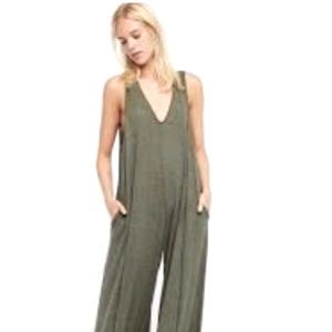 Free People Beach Olive Green Gray Harem Style Jumpsuit w/ Pockets